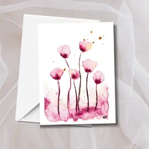 Whimsical Flowers Watercolor Greeting Card (Blank Inside)