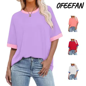 OFEEFAN Summer Tops for Women 2025 Short Sleeve Shirts Dressy Casual Crew Neck Tshirts Fashion Oversized Oversized Womenswear Crewneck
