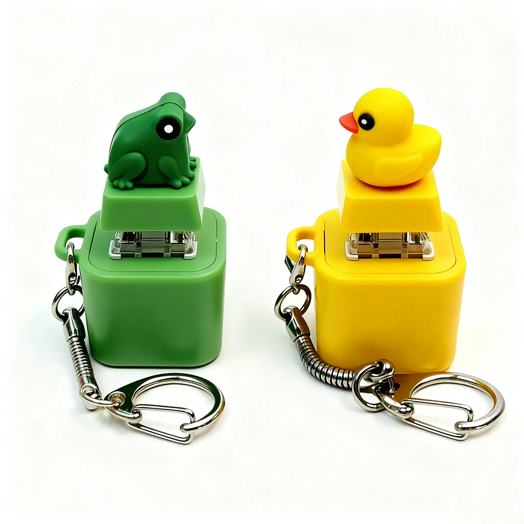 (Buy One Get One Free) 2 pcs of Cute Frog & Duck Croaking Keychain - Realistic Sound Fidget Toy with Lights & Durable ABS Plastic Construction for Adults & Kids Focus Relaxation, Gift for Halloween