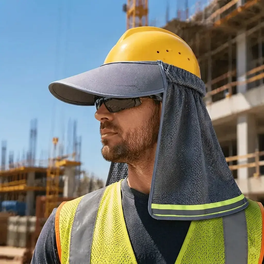 Hard Hat Sun Shade with Neck Flap, UPF50+ UV Protection Cooling Mesh Helmet Visor Cover with Reflective Strip for Construction Outdoor Work
