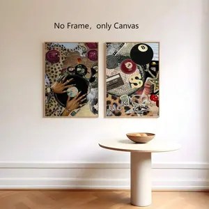 Fashion Collage Pattern Unframed Painting, Unframed Art Print, 2 Counts/set Canvas Wall Art, Wall Decor for Home Living Room Bedroom Office, Ornaments