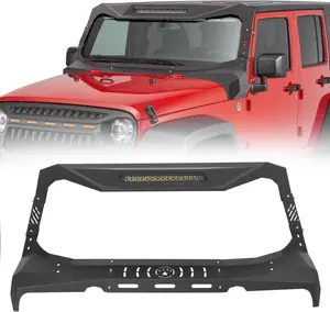 Wrangler JK Madmax Windshield Frame Cover Roof Sun Visor Cowl Body Armor Compatible with 2007-2018 Jeep Wrangler JK & Unlimited 2/4 Door, Sun Visor Cover with 100W LED Lights, Textured