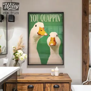 [No Frame] You Quappin’ Duck Restroom Wall Art, Funny Vintage Farmhouse Duck Bathroom Art