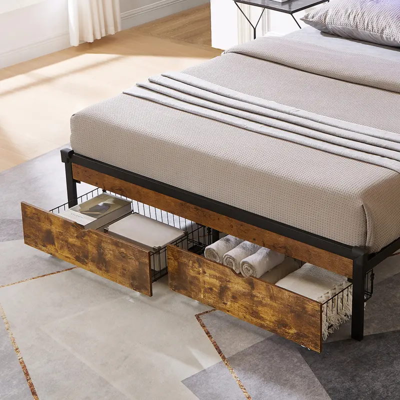[SOIYELIFE] Underbed storage drawer with rollers - brown and black MDF + medium density fiberboard + metal material removable storage box, suitable for clothes, shoes, toys or bedding storage FULL BED DRAWERS Cool furniture