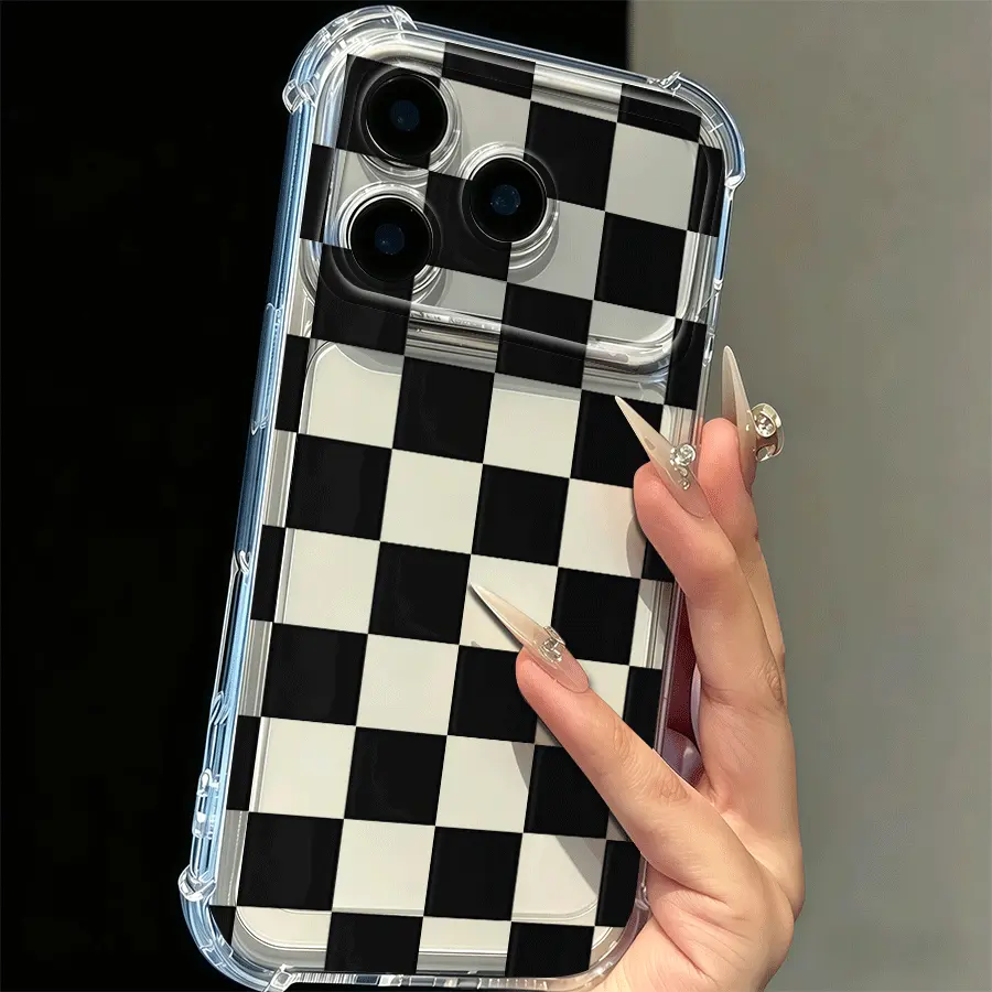 phone cases  Blac k checkered four-corner drop-proof TPU for iPhone Samsung Galaxy 17 Air 16Pro Max 15 14Plus 13 12 11 XR XS S26Ultra S25 S24 S23 Simple and stylish camera protection Shockproof Anti-Drop Durable Phone Case.HY13