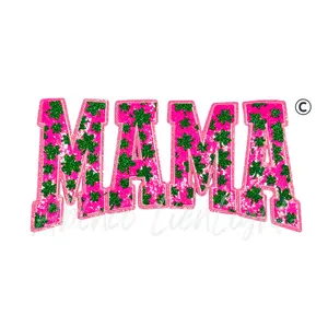 Pink Mama Shamrocks St Patricks Day Sequin Patch - Large
