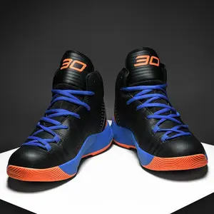 Men'sBasketballRunningShoes-BreathableAthleticSneakerswithCushionedRubberSole,Lace-UpClosureforGym,Basketball,Jogging-All-SeasonPerformanceShoesinBlack/Blue/OrangeAccentColors-LightweightforEverydayCasualWear,