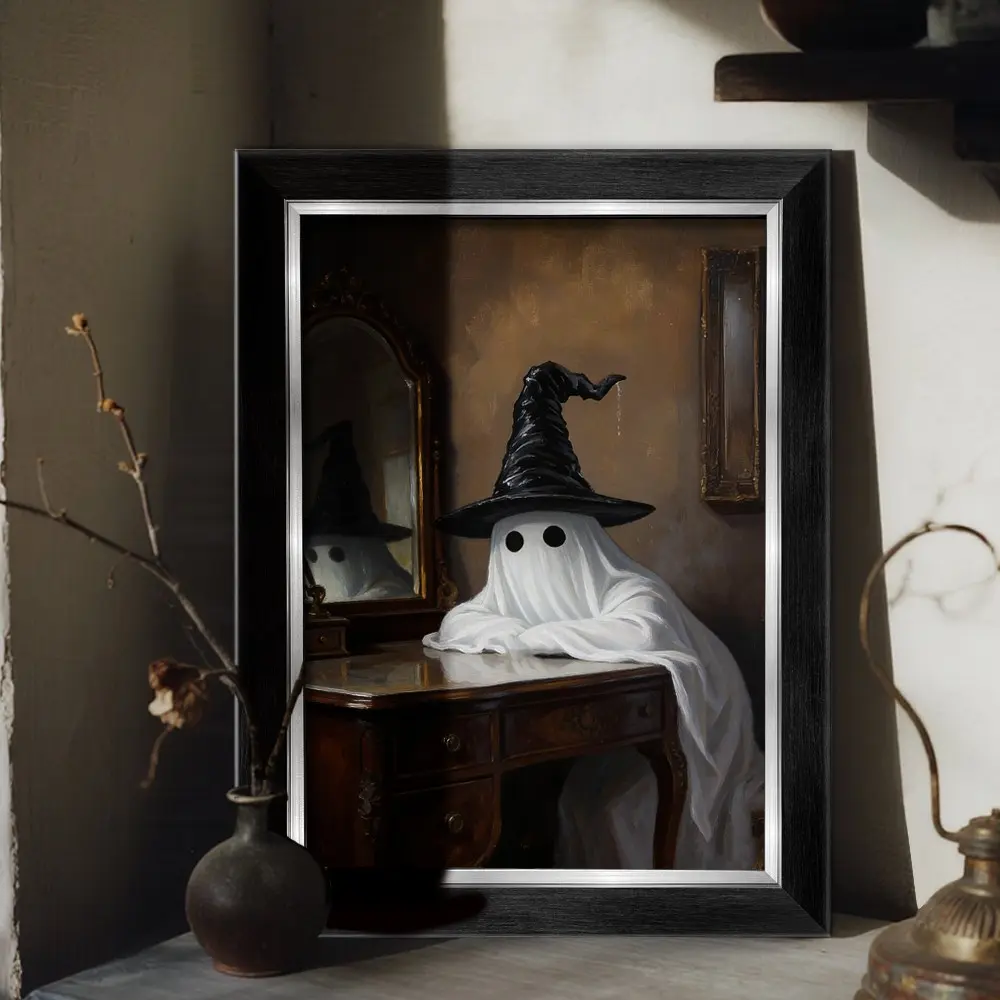 Wall-Mounted Minimalist European Picture Frame, Rectangle Picture Frames, Sizes 8x12/12x16/16x22 Inches, Vintage Ghost Illustration, Indoor Decor