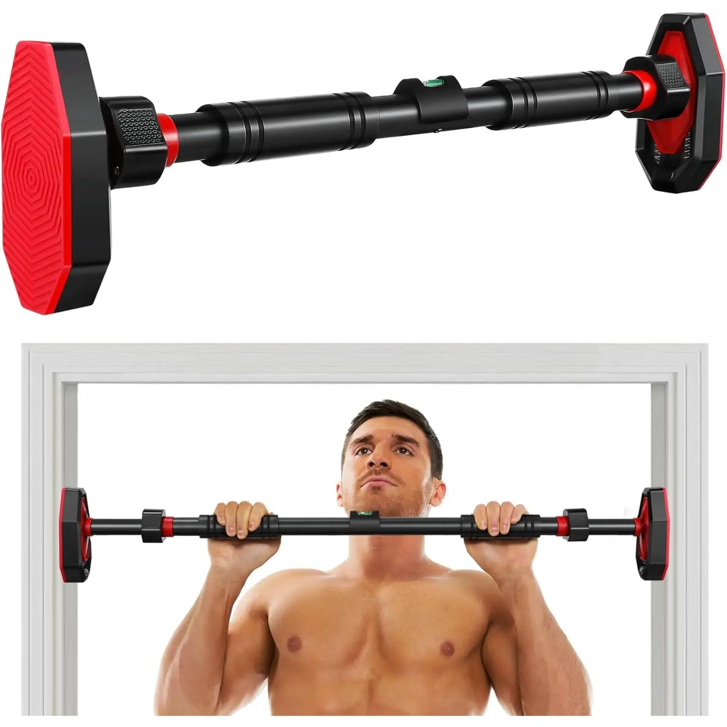 Lifting Pull-Up Bar, Adjustable Door-Mount Heavy-Duty Steel Power Bar with No-Drill Installation, Anti-Slip Grip, Secure Hold, Portable Home Gym Fitness Equipment for Small Spaces & Apartments, Lifting Pull-Up Bars