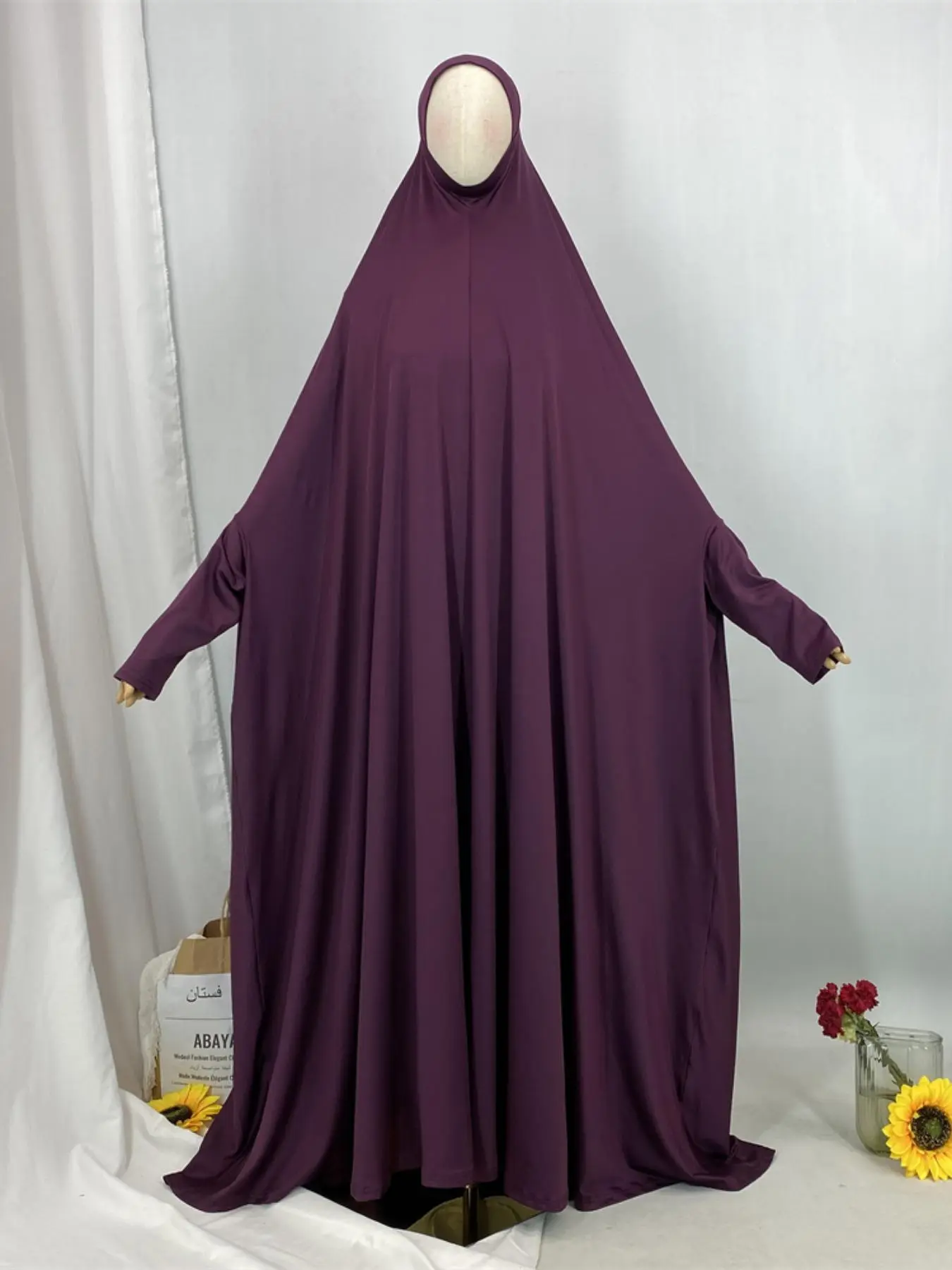 Women's Solid Color Hooded Abaya, Modest Long Sleeve Round Neck Long Dress for Daily Wear, Ladies Islamic Modesty Clothes for All Seasons, Modest Dresses
