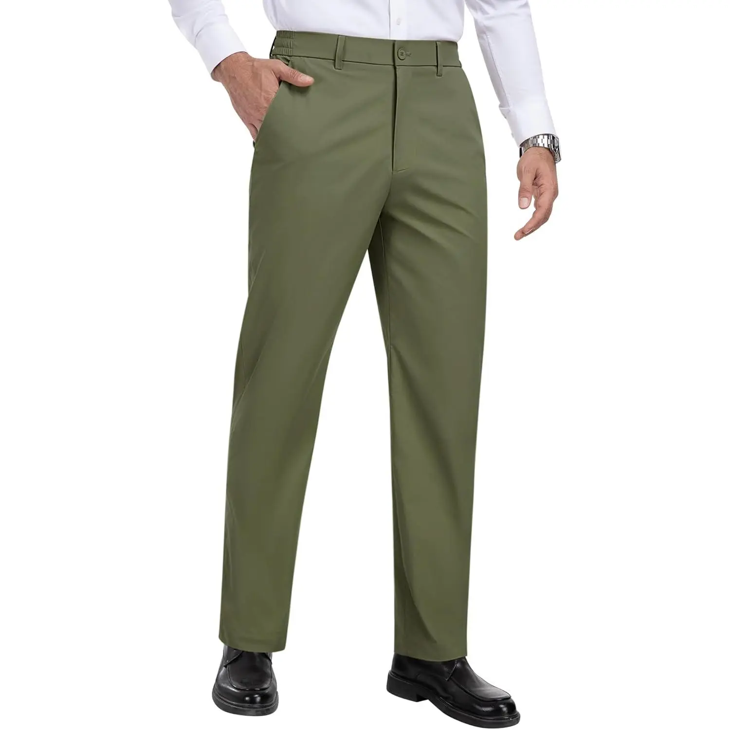Mens Slacks Straight Fit Golf Pants Elastic Waist Dress Pants Lightweight Stretch Casual Business Work with 5 Pockets Menswear Suits