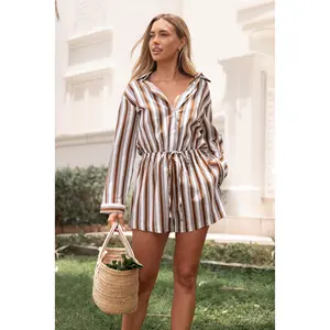 Beau Long Sleeve Romper - Chocolate Stripe