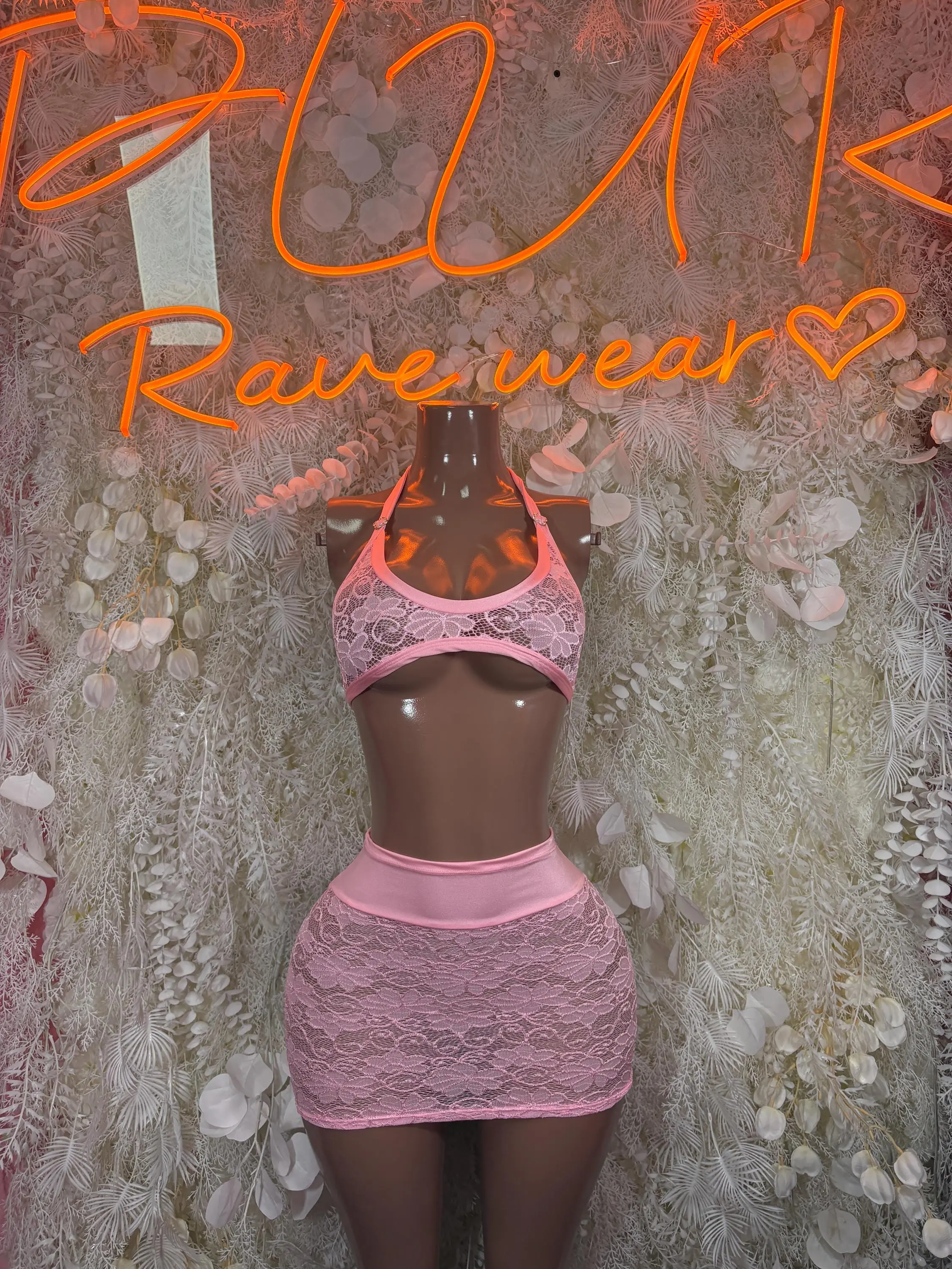 Baby Pink Mesh Mini Skirt Set – Rave Festival Clubwear Exotic Dancewear Outfit Womens Clothing