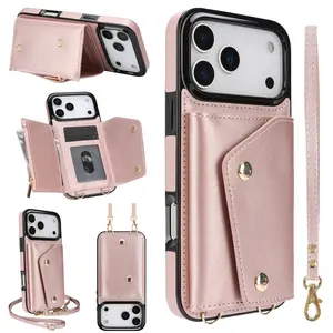 Crossbody & Handheld Card Holder Phone Case Compatible with iPhone 17 Pro Max, 16 E, 15 Pro, 14 Plus, 13 Mini, 12, 11 and Air Series, Wallet Card Slot Cover, Shockproof Protective Case with Durable and Stylish Design