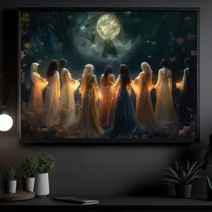 1pc Halloween Witch Moon Summoning Canvas Art Print - Retro Modern Horror Theme, Indoor Outdoor, Indoor Decoration, Art Wall Decoration, Frameless, Art Deco Style, Perfect for Living Room, Dining Room, Home Office, Bathroom