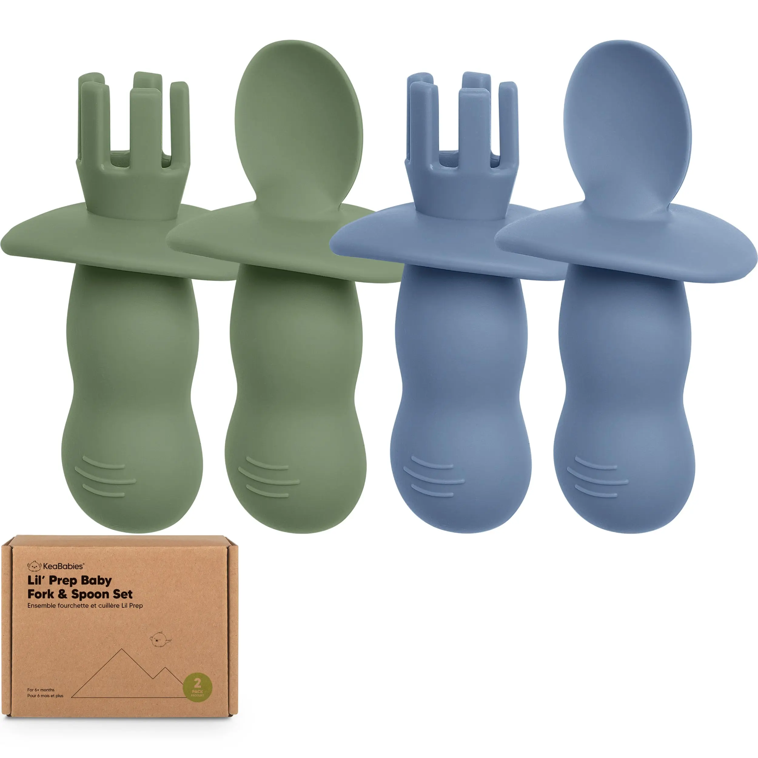 KeaBabies 4-Pack Silicone Baby Spoons and Forks Set - Baby Led Weaning Utensils 6-12 Months, Self Feeding Toddler Spoon & Fork for Training, Teething, Easy to Hold, BPA-Free Silicone