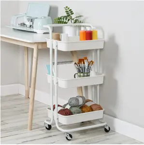 Rolling Craft Cart with 3 Tiers, Handle Included, Ideal for Crafting and Storage