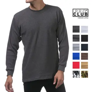 PROCLUB Men's Heavyweight Thermal Long Sleeve T shirts PRO CLUB Thick Waffle Tee Shirt Thermal Outer Shirts Cotton Thick Tee Plain Hip Hop Harem