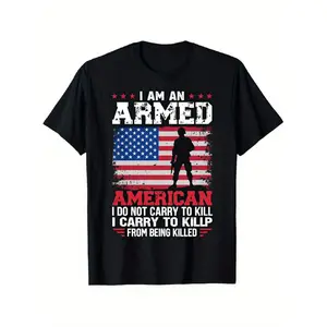 I Am An Armed American Patriotic T-Shirt - 2nd Amendment Right to Bear Arms Graphic Tee with American Flag & Bullet Casings Design, Unisex Loose Fit Short Sleeve Crewneck, Comfortable Casual & Outdoor Wear, 4th of July Apparel