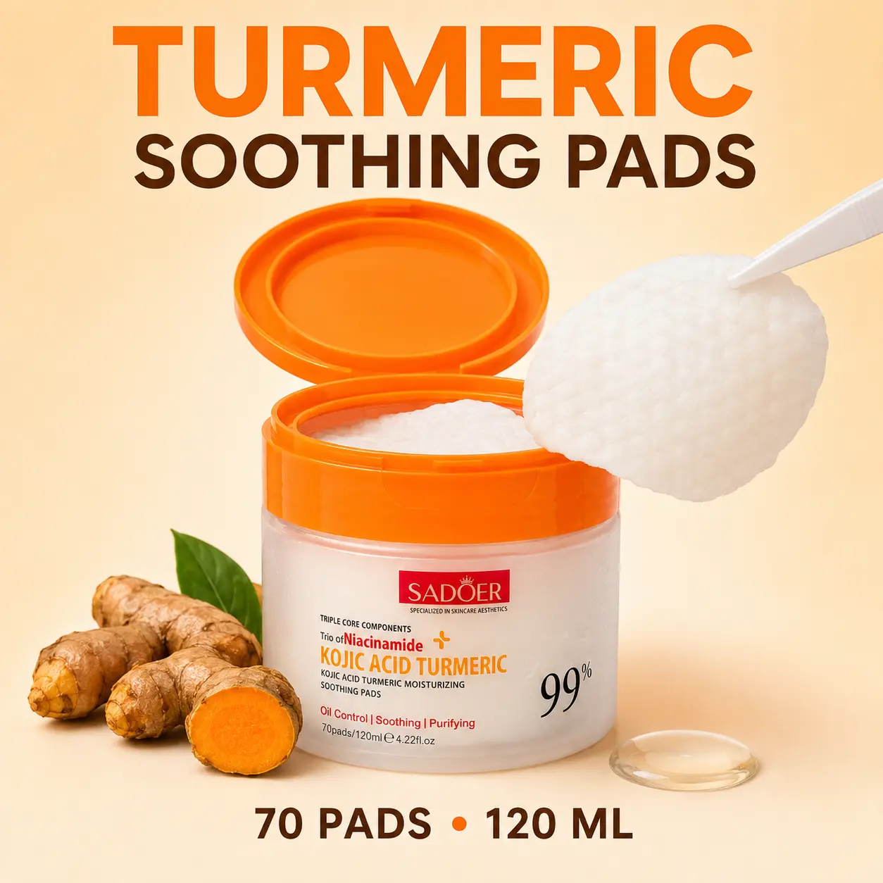 Turmeric Kojic Acid Niacinamide Hydrating Toner Pads, 70 Count
