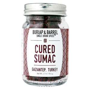 Burlap & Barrel Cured Sumac - As Seen On Shark Tank! - Bright, Sour, Salty & Slightly Fermented - Sumac Spice, Ground Sumac, Sumac Seasoning, Savory Tartness - Gift for Mom - 2.3oz Glass Jar
