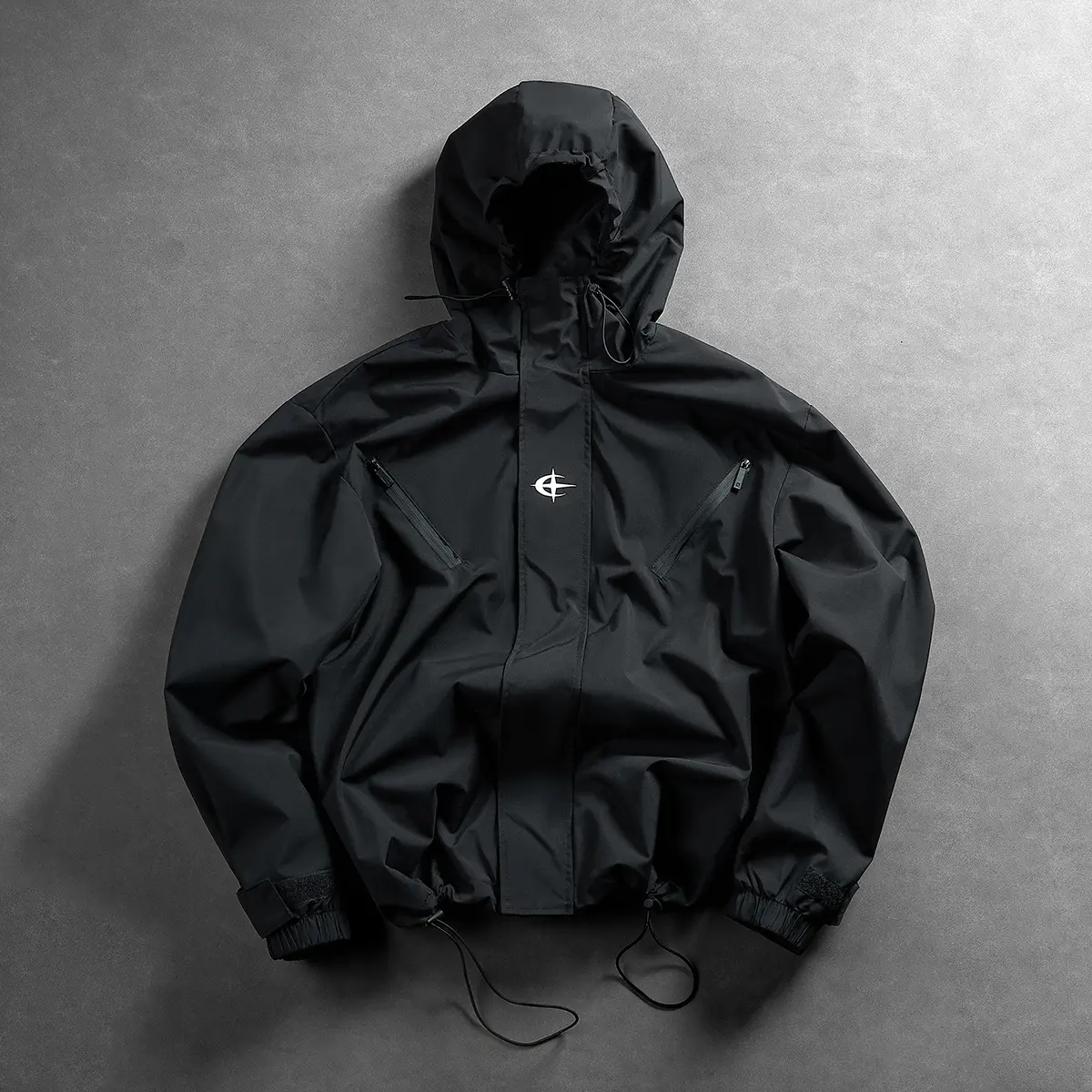 Men's Cropped Hardshell Jacket - Hooded Waterproof Streetwear Coat in Windproof Woven Fabric for Hiking & Commuting, Menswear