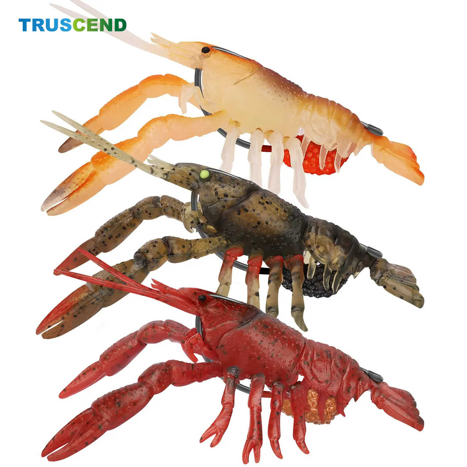 TRUSCEND Easy Catch Pre-Rigged Soft Fishing Lure Set, Durable TPE Artificial Lures, Weedless Lifelike Shrimp & Crayfish Baits, Largemouth Bass Jig Lures for Freshwater & Saltwater, Ideal Fishing Gifts (Keep Separately), Artificial Fishing Lure