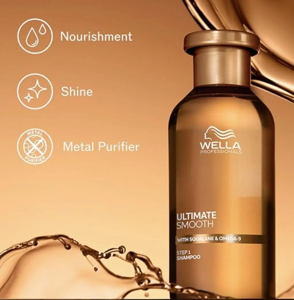 Wella Professionals ULTIMATE SMOOTH Shampoo for Dry, Dull & Frizzy Hair | For Shine & Smoothness | With Squalane & Omega 9 | Color Safe