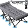 Double Camping Cot Bed - Foldable Bed, Heavy-Duty Steel Frame Extra-Large Double Lounge, Collapsible Portable Lounger with Thick High-Density Foam Cushion & Pillow, Woven Breathable Texture, 1-Min Setup Camping Gear for Backyard Use