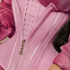 Pink Women's Elastic Waist Belt with Zipper Closure, Shapewear, Corset Waist Shaping, Abdominal Control Corset Belt, Suitable for Postpartum Recovery and Support, Adjustable Shoulder Straps + Hook Eye Closure, Hand Washing Only, Postpartum Belly Wrap