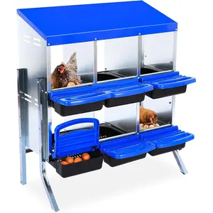 6-Hole Blue With Stand Chicken Nesting Box Roll-Away Egg Collection System with Ventilation Holes  Rustproof Plastic Tray Keyhole Mounting  Chicken Laying Box for Hen or Duck Bird Cages