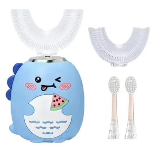 Kids U Shaped Electric Toothbrush with 4 Brush Heads, 360 ° Sonic Automatic Toothbrush with 3 Cleaning Modes, IPX7 Waterproof Cartoon Dinosaur Design (Ages 2-12)