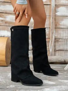 Women's Knee-High Suede Round Toe Boots, Elegant Style, Available in Three Colors, Perfect for Casual and Party Wear, Comfortable Fit Design, Footwear, Rubber Sole