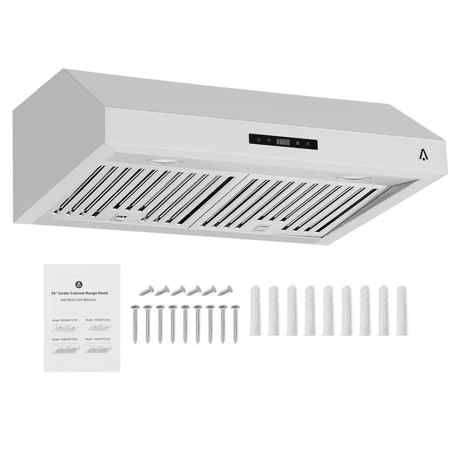 30 Inch Under Cabinet Range Hood, 400 CFM Stainless Steel Kitchen Exhaust Fan, Ducted Stove Vent Hood with 3-Speed Touch Control, LED Lights & Steel Baffle Filters, Silver pe rattan clog remover mat easy clean atv tire 3-piece patio furniture metal garage