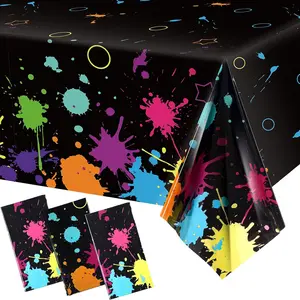 Glow Party Table Covers Neon Plastic Tablecloths 108 x 54 Inch Disposable Neon Glow Table Cloths for Black Light Birthday Party Supplies Decorations(3 Pieces)