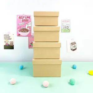 4pcs kraft paper square jewelry gift boxes, cardboard lidded boxes, jewelry storage boxes, suitable for home decoration, household item storage, Mother's Day, anniversary, Christmas, party favors, graduation season