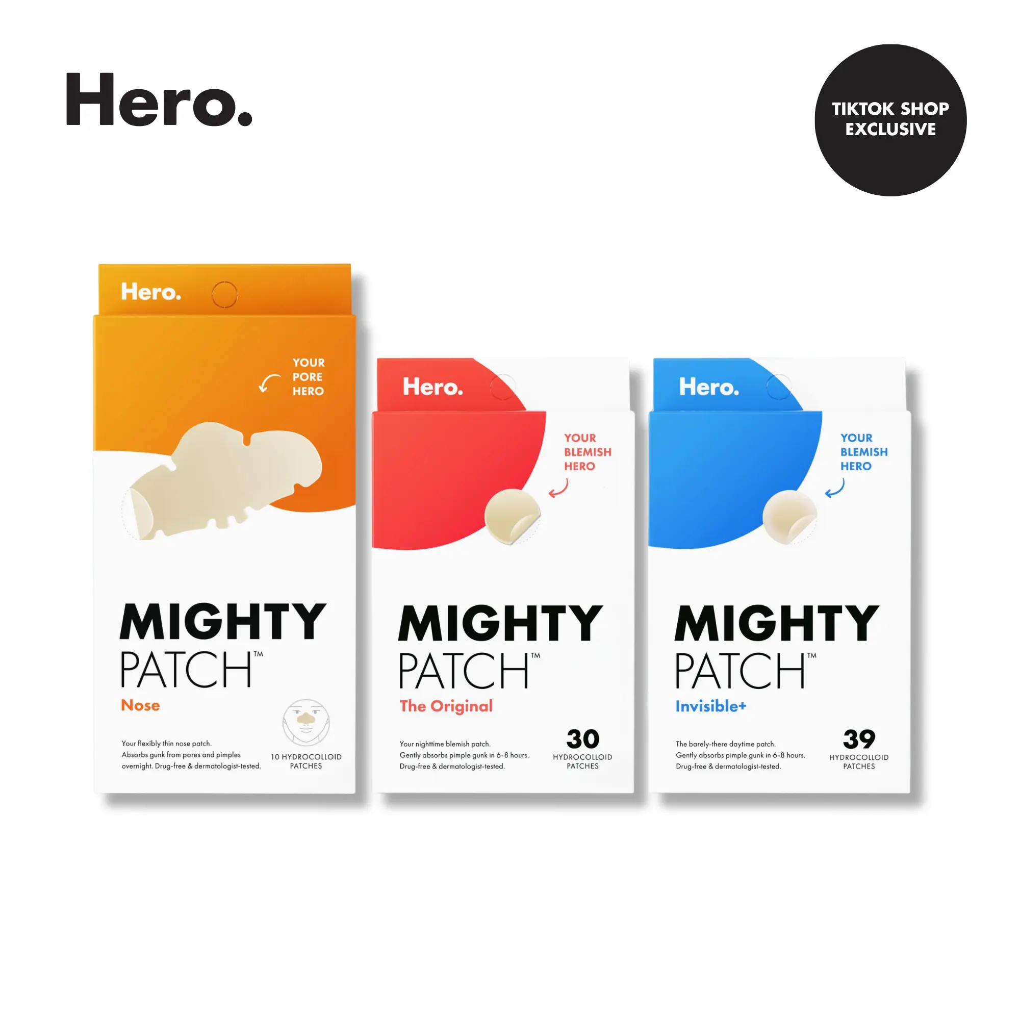 Hero Mighty Patch Nose Patches, Mighty Patch Original Pimple Patch, Mighty Patch Invisible+ Pimple Patch Bundle