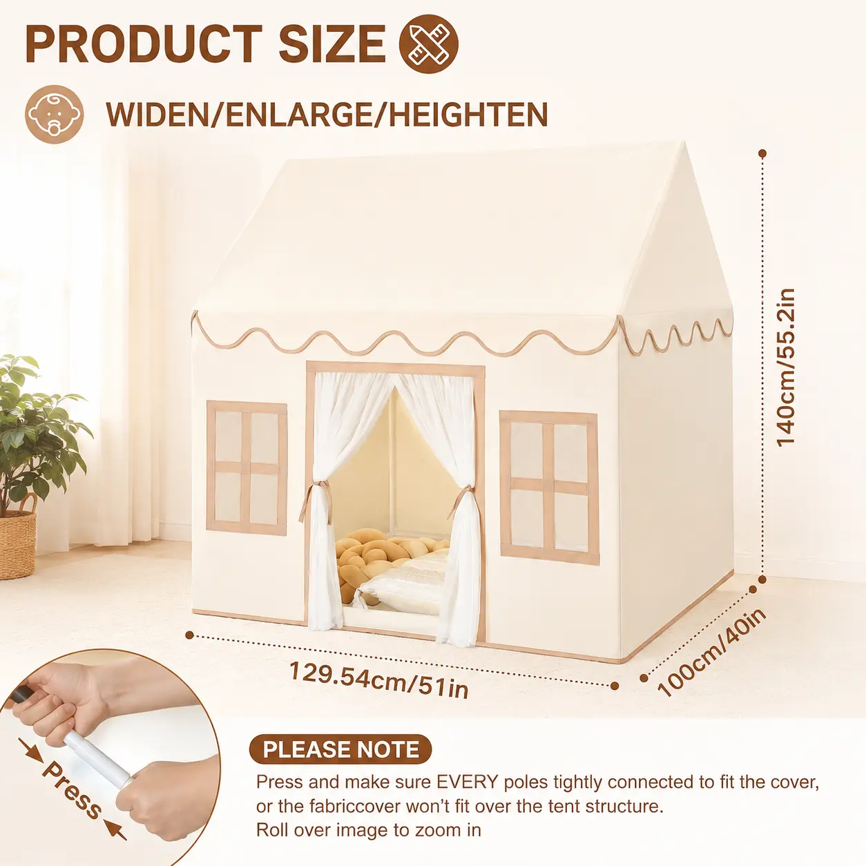 Children's Cartoon Animal Playhouse with Star Lights & Tassel Garlands, Large Interior Durable Polyester Tent for Indoor & Outdoor Use, Easy to Clean