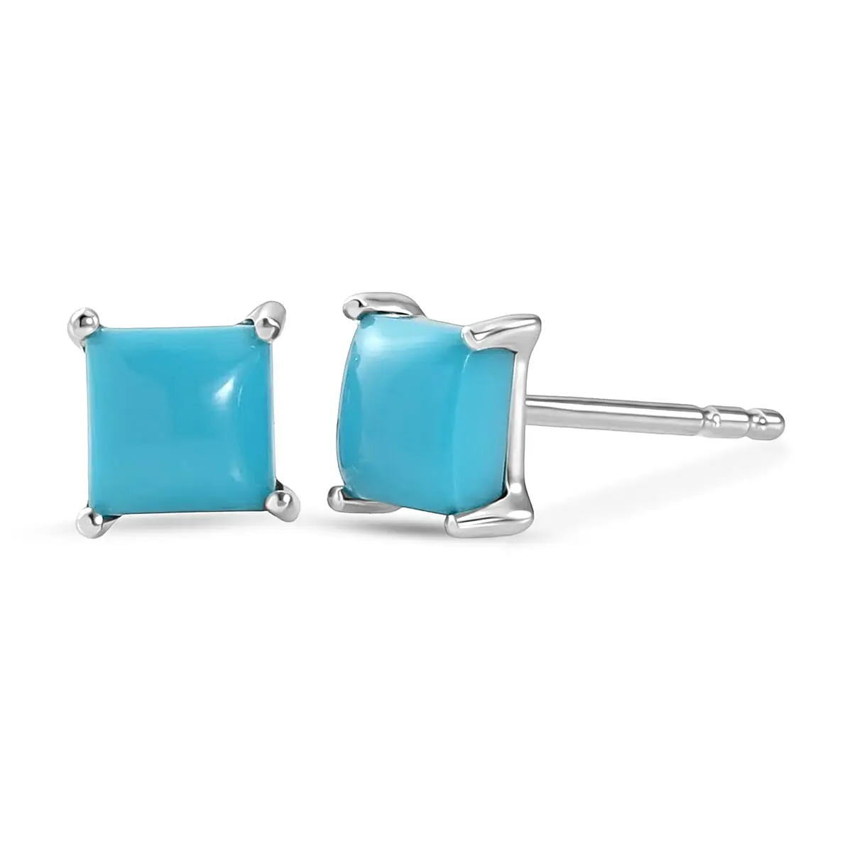 D'Joy Premium Sleeping Beauty Turquoise Solitaire Stud Earrings in Rhodium Over Sterling Silver 1.40 ctw