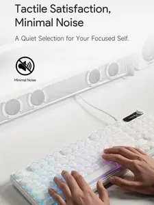Premium Aesthetic Wireless Keyboard for Laptops & Tablets - Quiet Round Keycaps, Knob Control, RGB Lighting, Waterproof Cute Desk Accessory