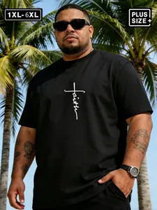 1xl-6xl,Men's Plus Size Sporty Print T-Shirt, Breathable Workout Shirt, Activewear T Shirt, Quick-Dry Stretch Fabric, Daily Wear, Comfortable and Stylish