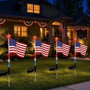 2 Pack 4th of July Outdoor Solar Lights, Red White Blue American Flag Star Lights, Waterproof Patriotic Decor for Independence Day 250th Anniversary Garden Yard Path