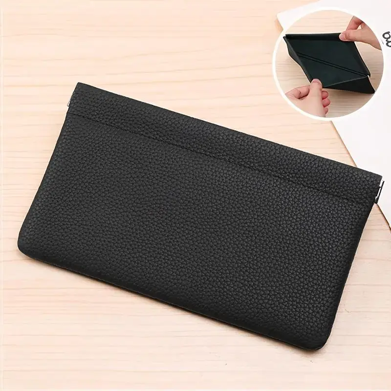 Solid-colored long wallet, minimalist-style long wallet with a self-closing function, passport/driving license document organizer, cosmetic bag, business fashion wallet, durable wallet, business minimalist wallet