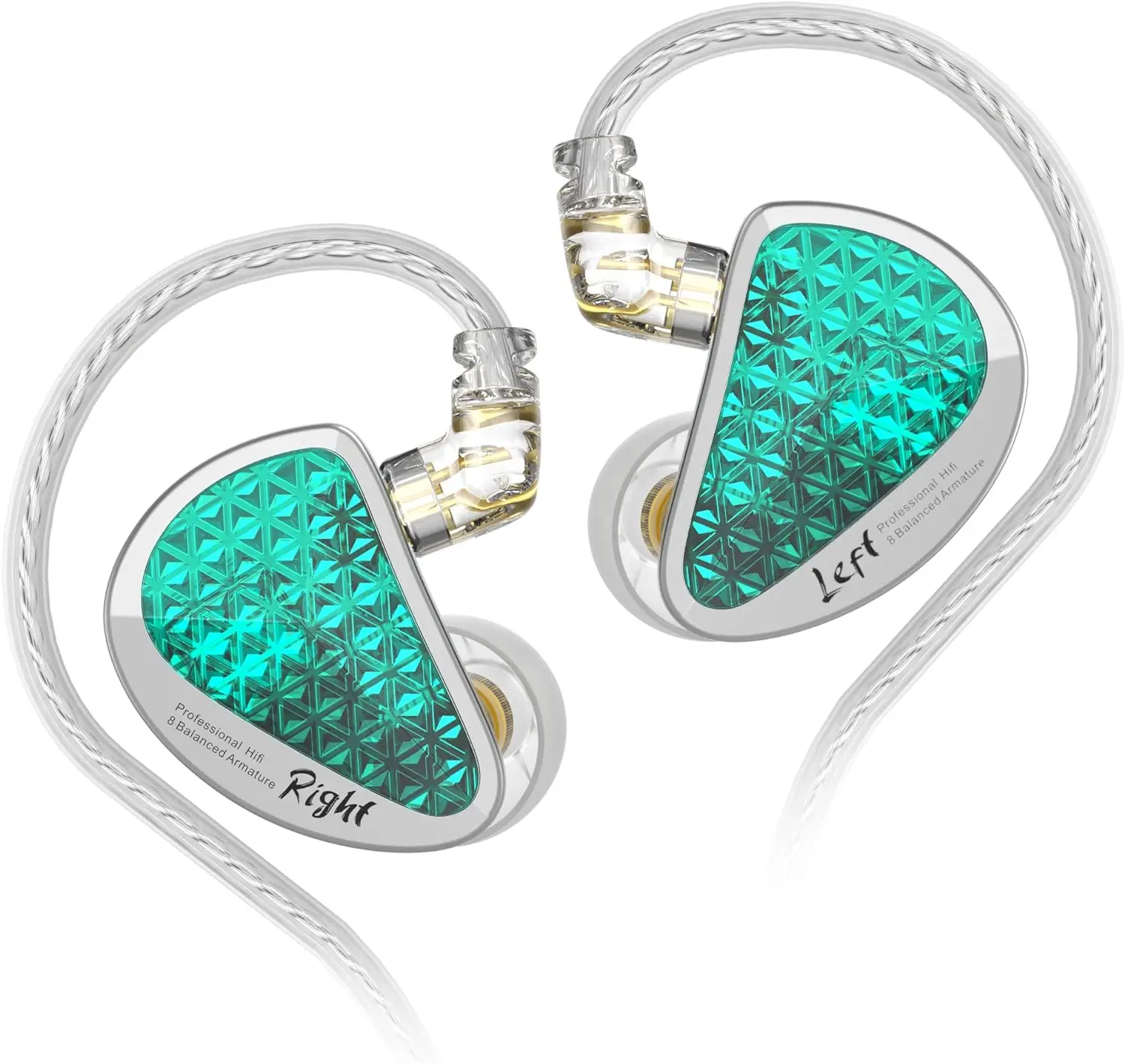 Keephifi KZ AS16 PRO Electronic Wired Earphones - 8BA Units, Passive Sound Isolation, 3.5mm Jack, High-Purity Cable, Ergonomic Design, Flagship Hi-Fi Sound, Cyan Headphones, for Mobile/PC, Manufacturer Warranty