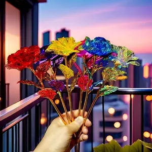 10 pieces of colorful gold eternal rose artificial flowers, Artificial flowers bouquet, home decorations, suitable as gifts for Valentine's Day, Mother's Day