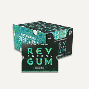 Rev Gum Caffeine Energy Gum | Extra Strength 100mg of Caffeine per Gem | Spearmint Sugar Free Caffeine Gum - Low Calorie Chews to Help You Stay Alert, Awake and Focused - Mint Chewing Gum - 12 Packs (72 Count)