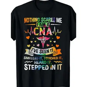 Men's Funny CNA Nurse Gift T-Shirt - "Nothing Scares Me I'm a CNA" Medical Humor Tee with Stethoscope Design, Short Sleeve Shirt Suitable for Nursing Assistants, CNA Job Apparel for Work Casual Attire