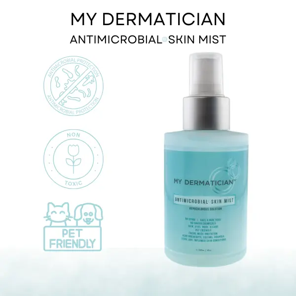 Antimicrobial Skin Mist 4oz, No Sting Safe & NON-Toxic Facial Skincare, No Harsh Chemicals Skin, Eyes, Nose, Acne & Ears Pet friendly.