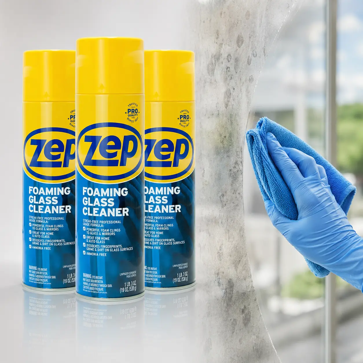 Zep 19 oz Foaming Glass Cleaner,aerosol glass,ammonia-free foam,streak-free shine,no-drip foam,vertical glass cleaner,window cleaner,mirror cleaner,windshield,Plexiglas safe,grease remover,fingerprint remover,smudge remover,car glass,home