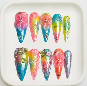 NailPopCo PRISM BLOOM COLLECTION - SUMMER Handmade Press-On Nails | Reusable, Salon-Quality, Long-Lasting, Glossy Design